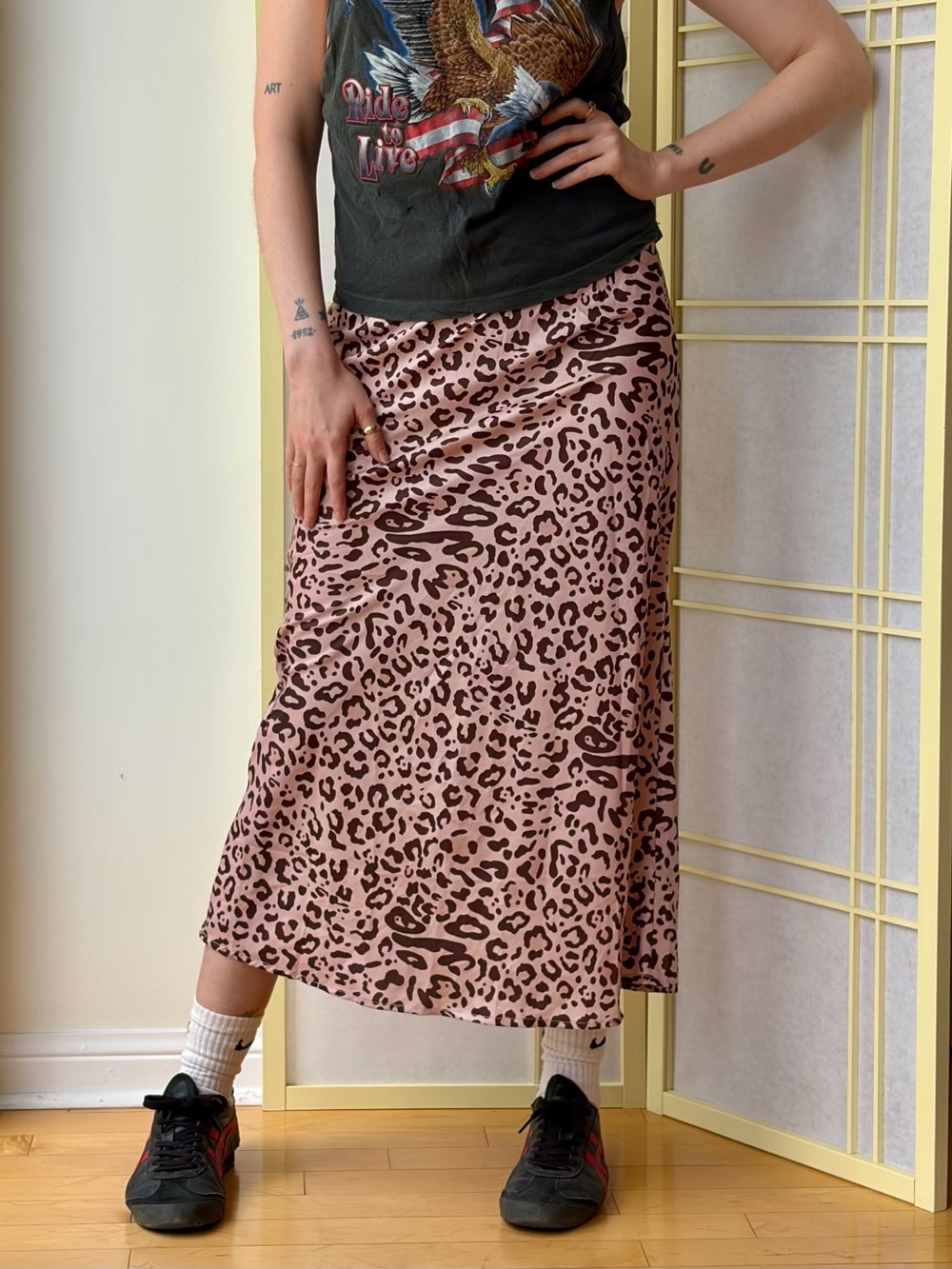 Nasty Gal Satin Animal Print High Waisted Midi Skirt